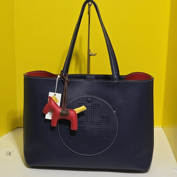 Tory Burch Peeforared Leather Logo Tote Bag
